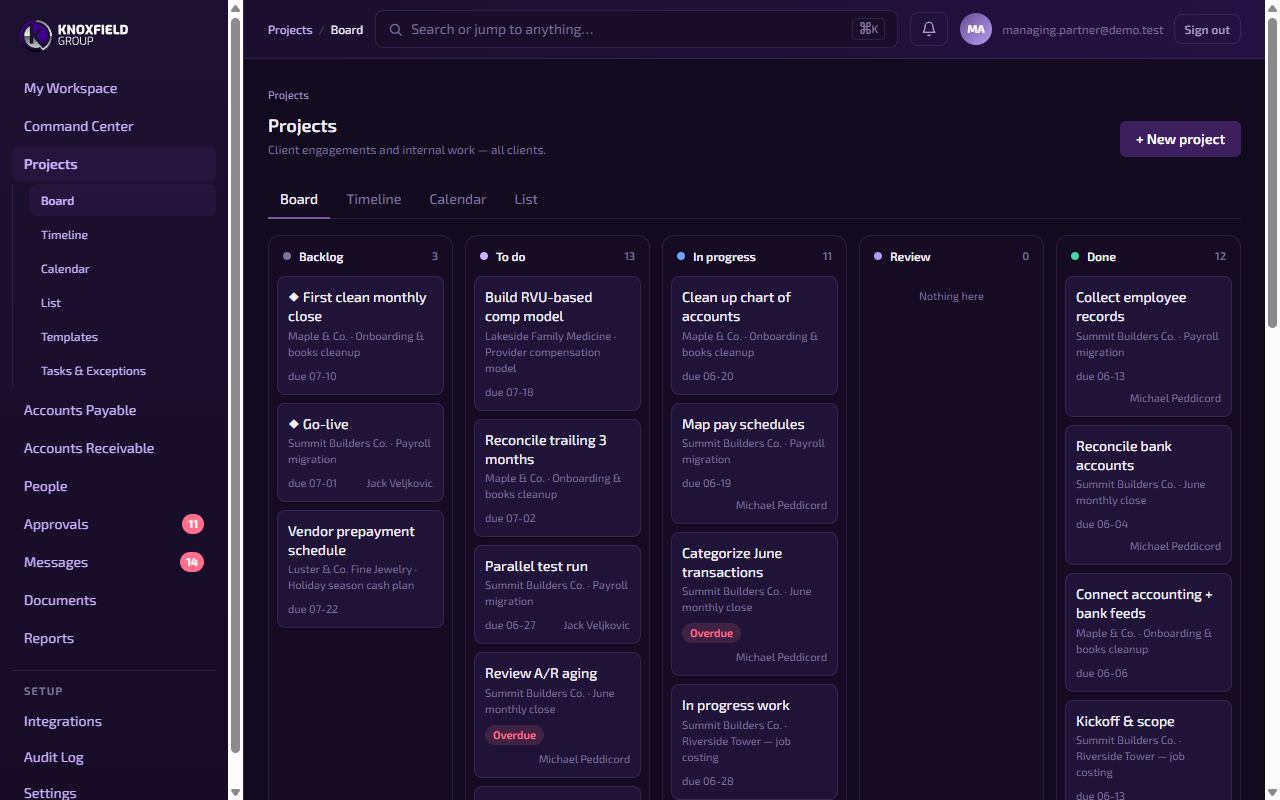 Knoxfield portal: Project board