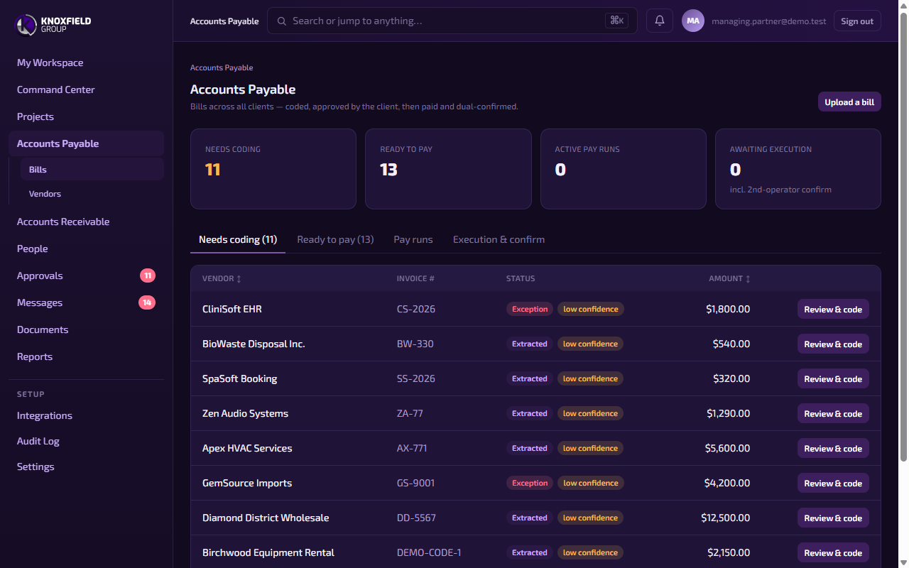 Knoxfield portal: Accounts payable